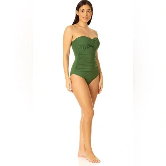 NWT Anne Cole Standard Twist Front Shirred One Piece Swimsuit Size 8 - Picture 2 of 7